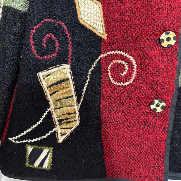 Vintage Alex Kim Blazer Jacket women Sz Medium Embroidered Patchwork Grandmacore - Picture 4 of 16